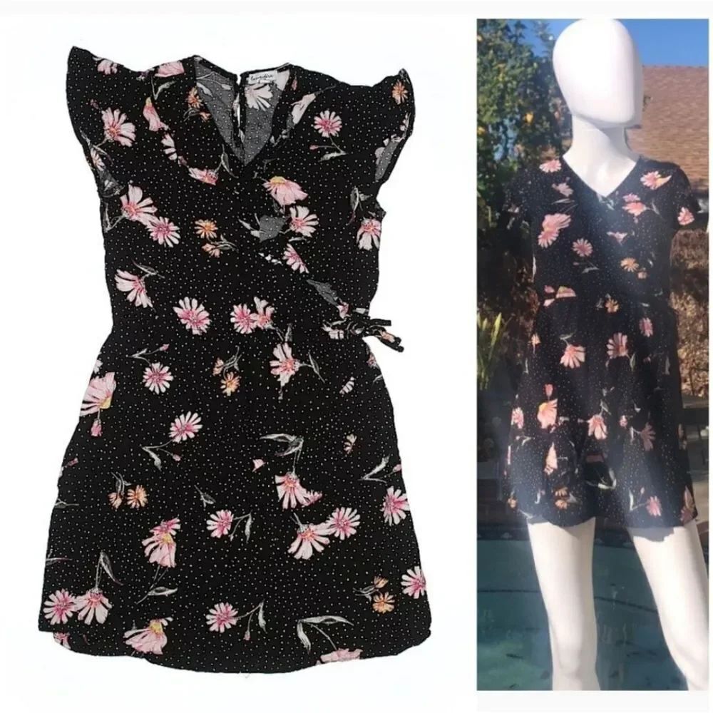 Love, Fire Black/Floral Print Wrap Dress SzS/P